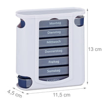 Lade das Bild in den Galerie-Viewer, Pillendose 7 Tage 4 Fächer weiss-blau